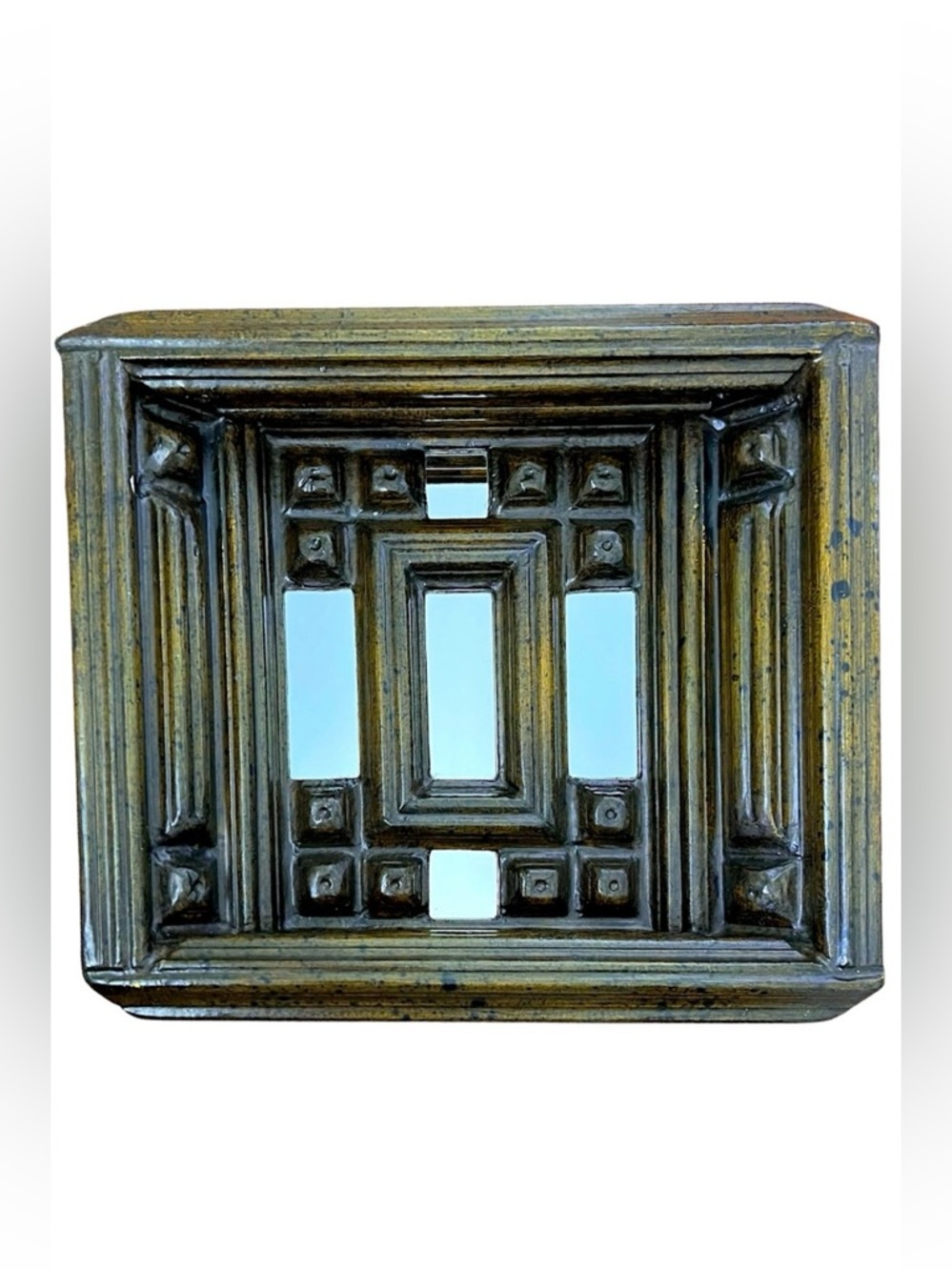 Sid Birnbaum • Vintage 60s Mid-Century Abstract Relief Cubism Wood Mirror Signed